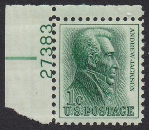 # 1209 (1963) Jackson, Not tagged - Plt sgl, UL #27383, MNH