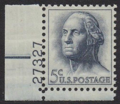 # 1213 (1962) Washington, Not tagged - Plt sgl, LL #27327, MNH