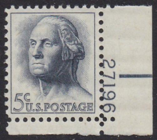 # 1213 (1962) Washington, Not tagged - Plt sgl, LR #27196, MNH
