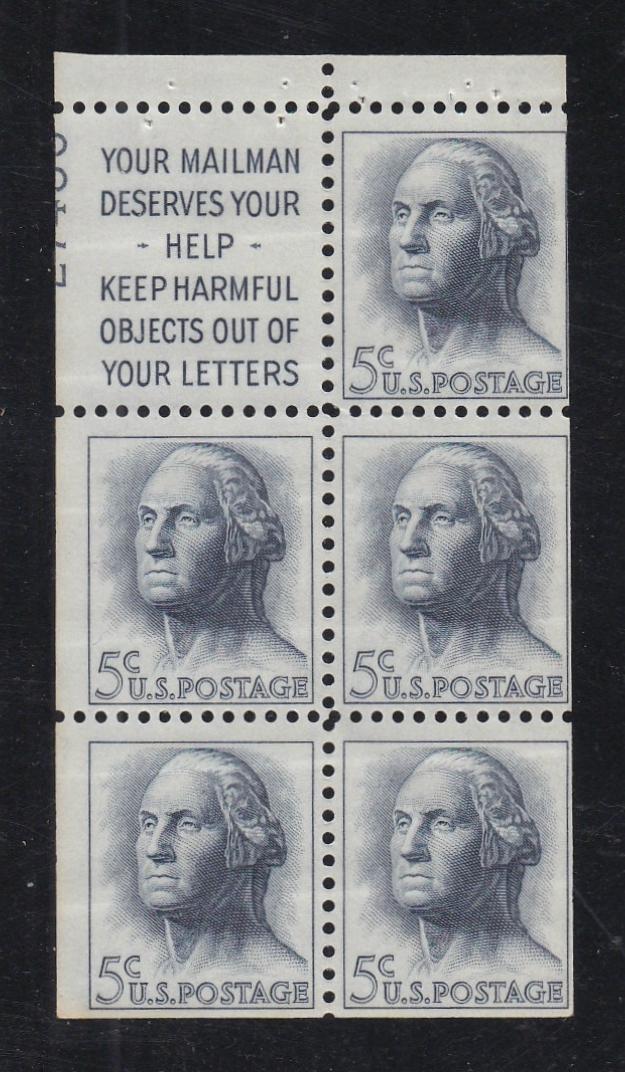 # 1213a (1962) Washington, S1, Not Tagged - Bklt pane, HB, 35% UL plt 27436, MNH [1]