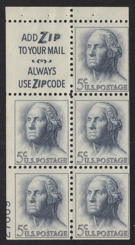 # 1213a (1964) Washington, S3, Not Tagged - Bklt pane, HB, 50% LL 27669, MNH [1]