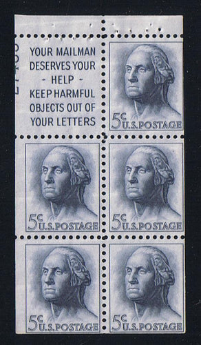 # 1213a (1962) Washington, S1, Not Tagged - Bklt pane, HB, 30% UL plt 27435, MNH