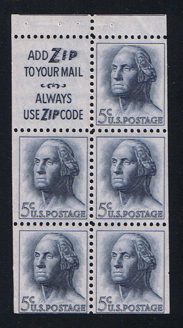 # 1213a (1964) Washington, S3, Not Tagged - Bklt pane, FVF MNH