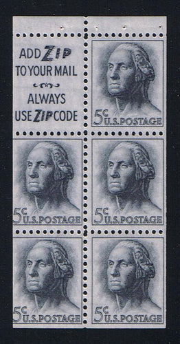 # 1213a (1964) Washington, S3, Not Tagged - Bklt pane, Ave MNH
