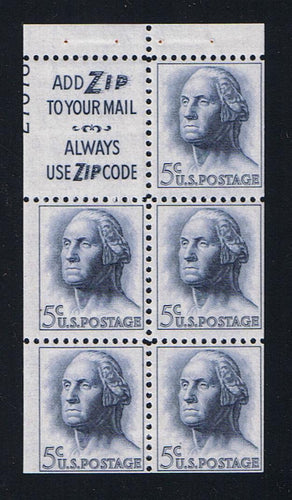 # 1213a (1964) Washington, S3, Not Tagged - Bklt pane, 40% UL 27678, MNH