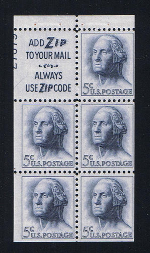 # 1213a (1964) Washington, S3, Not Tagged - Bklt pane, 40% UL 27679, MNH [2]
