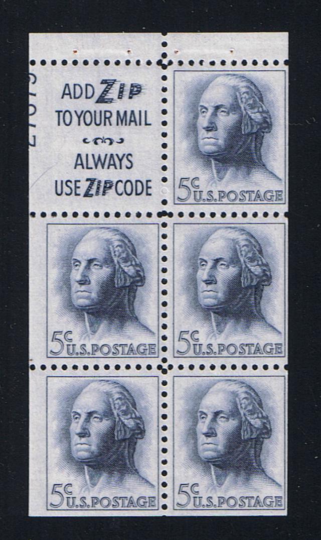 # 1213a (1964) Washington, S3, Not Tagged - Bklt pane, 40% UL 27679, MNH [2]