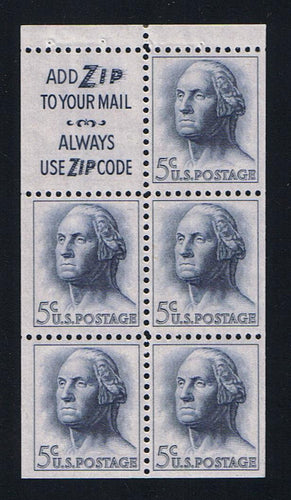 # 1213a (1964) Washington, S3, Not Tagged - Bklt pane, VF/XF MNH [1]