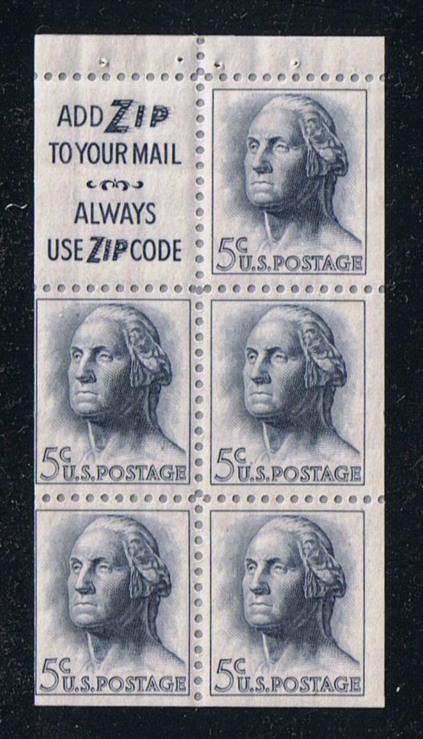 # 1213a (1964) Washington, S3, Not Tagged - Bklt pane, Fine MNH [1]