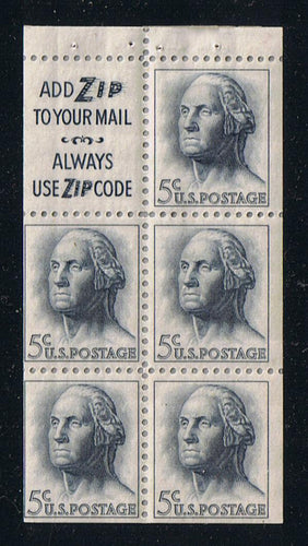 # 1213a (1964) Washington, S3, Not Tagged - Bklt pane, Fine MNH [2]
