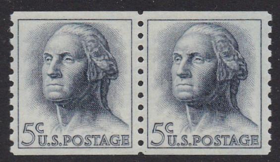 # 1229 (1962) Washington, Not tagged - Coil pair, XF MNH