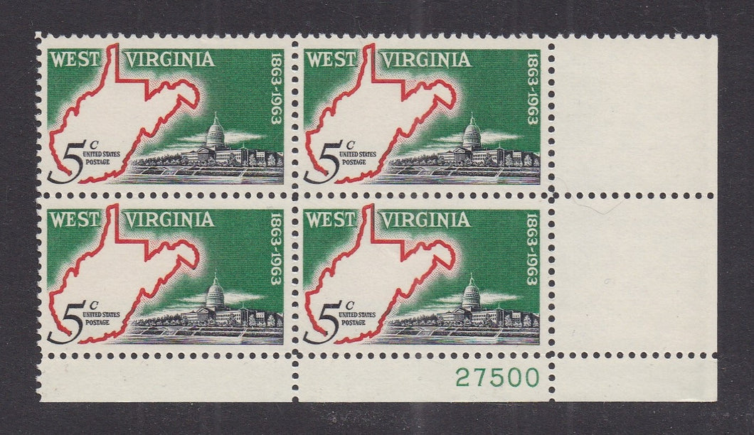 # 1232 (1963) West Virginia - PB, LR #27500, MNH