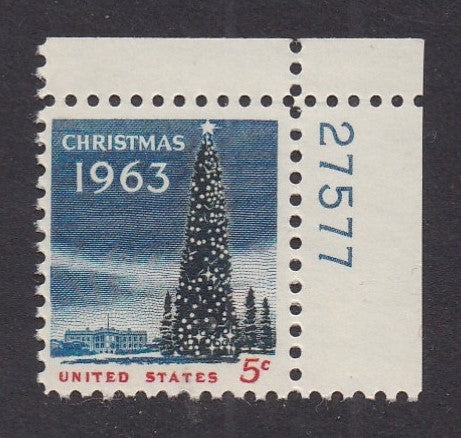# 1240 (1963) White House Christmas Tree - Plt sgl, UR #27577, MNH