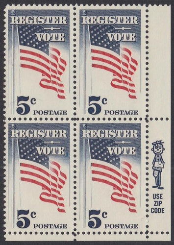 # 1249 (1964) Vote! - Mr Zip BK/4, LR, MNH