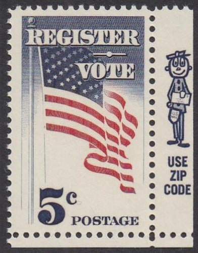 # 1249 (1964) Vote! - Mr Zip sgl, LR, MNH