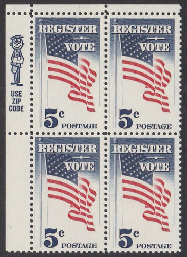 # 1249 (1964) Vote! - Mr Zip BK/4, UL, MNH
