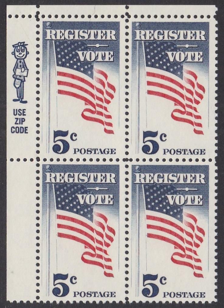# 1249 (1964) Vote! - Mr Zip BK/4, UL, MNH