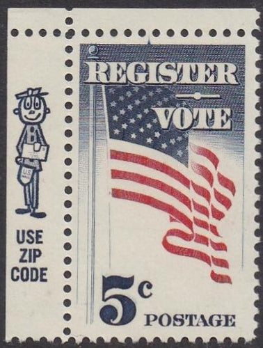# 1249 (1964) Vote! - Mr Zip sgl, UL, MNH