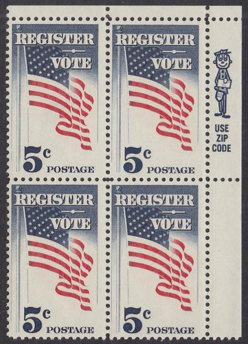 # 1249 (1964) Vote! - Mr Zip BK/4, UR, MNH