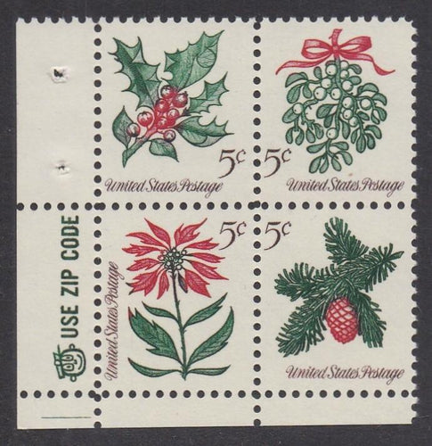 # 1254-57 (1964) Christmas - Mr. Zip BK/4, LL, MNH
