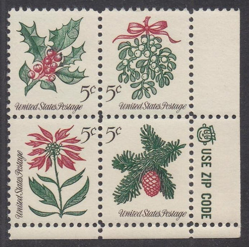 # 1254-57 (1964) Christmas - Mr Zip BK/4, LR, MNH