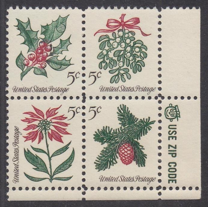 # 1254-57 (1964) Christmas - Mr Zip BK/4, LR, MNH