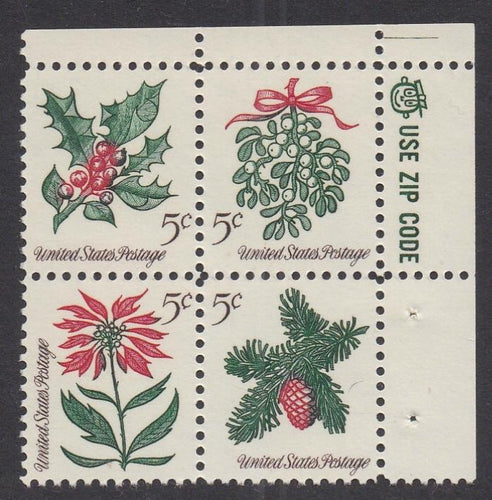 # 1254-57 (1964) Christmas - Mr Zip BK/4, UR, MNH