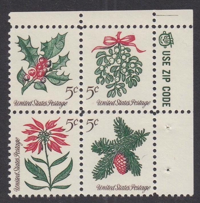 # 1254-57 (1964) Christmas - Mr Zip BK/4, UR, MNH