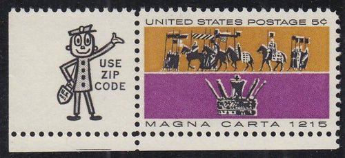 # 1265 (1965) Magna Carta - Mr Zip sgl, LL, MNH