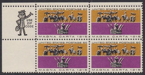 # 1265 (1965) Magna Carta - Mr Zip BK/4, UL, XF MNH