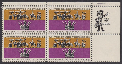 # 1265 (1965) Magna Carta - Mr Zip BK/4, UR, MNH