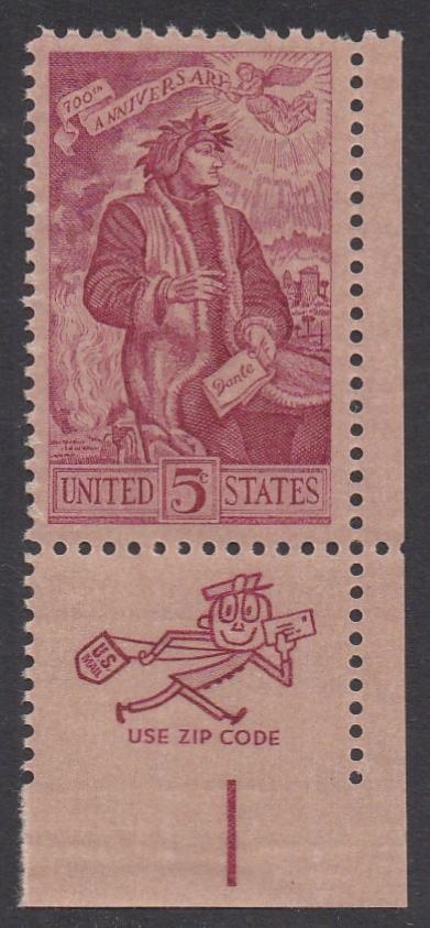 # 1268 (1965) Dante - Mr Zip sgl, LR, MNH