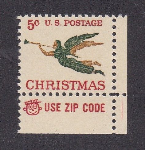 # 1276a (1965) Christmas Angel, Tagged - Mr. Zip sgl, LR, MNH