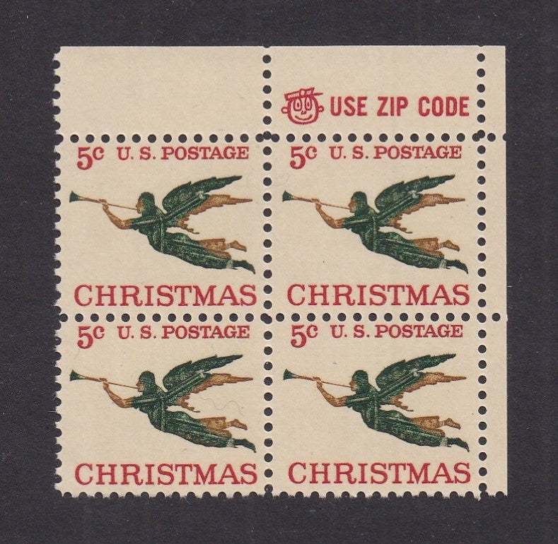 # 1276a (1965) Christmas Angel, Tagged - Mr. Zip BK/4, UR, MNH
