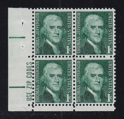 # 1278 (1968) Jefferson - Zip BK/4, LL, MNH