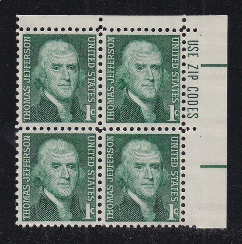 # 1278 (1968) Jefferson - Zip BK/4, UR, MNH