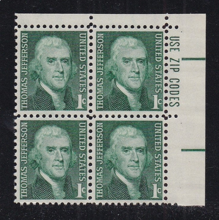 # 1278 (1968) Jefferson - Zip BK/4, UR, MNH