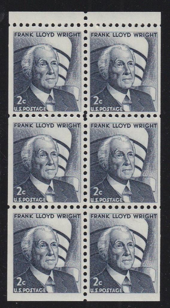 # 1280c (1971) Wright, DG, No Hole - Bklt pane, VF MNH [3]
