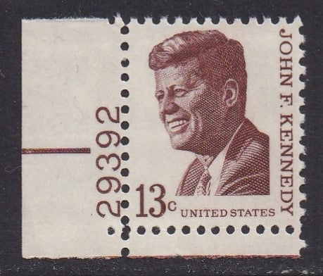 # 1287 (1967) JFK, Tagged - Plt sgl, LL #29392, MNH
