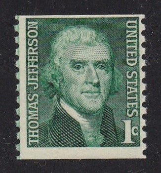 # 1299 (1968) Jefferson - Coil sgl, F MNH