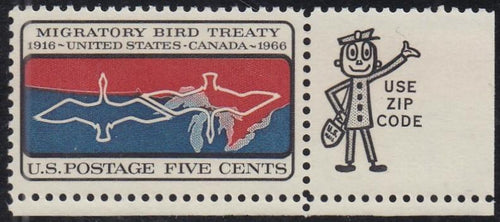 # 1306 (1966) Migratory Birds - Mr. Zip sgl, LR, MNH