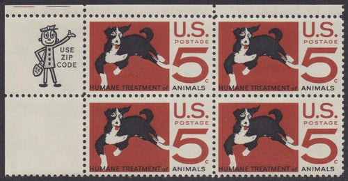 # 1307 (1966) Dog - Mr. Zip BK/4, UL, MNH