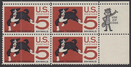 # 1307 (1966) Dog - Mr. Zip BK/4, UR, MNH