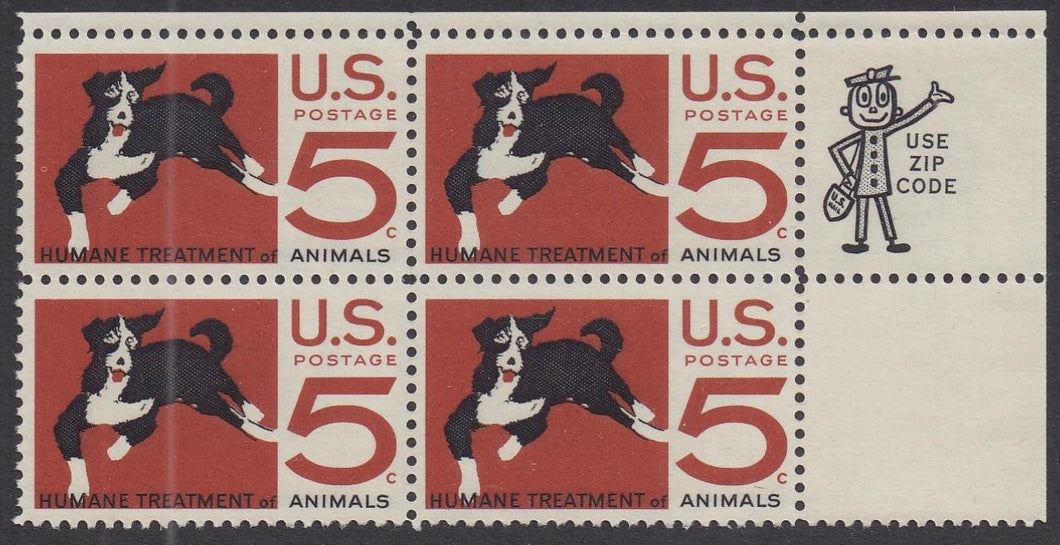 # 1307 (1966) Dog - Mr. Zip BK/4, UR, MNH