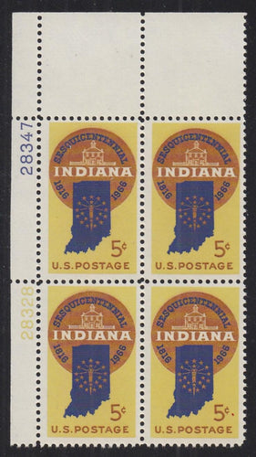 # 1308 (1966) Indiana - PB, UL #28328/28347, MNH