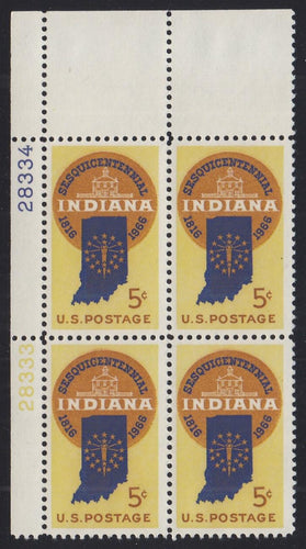 # 1308 (1966) Indiana - PB, UL #28333/28334, MNH