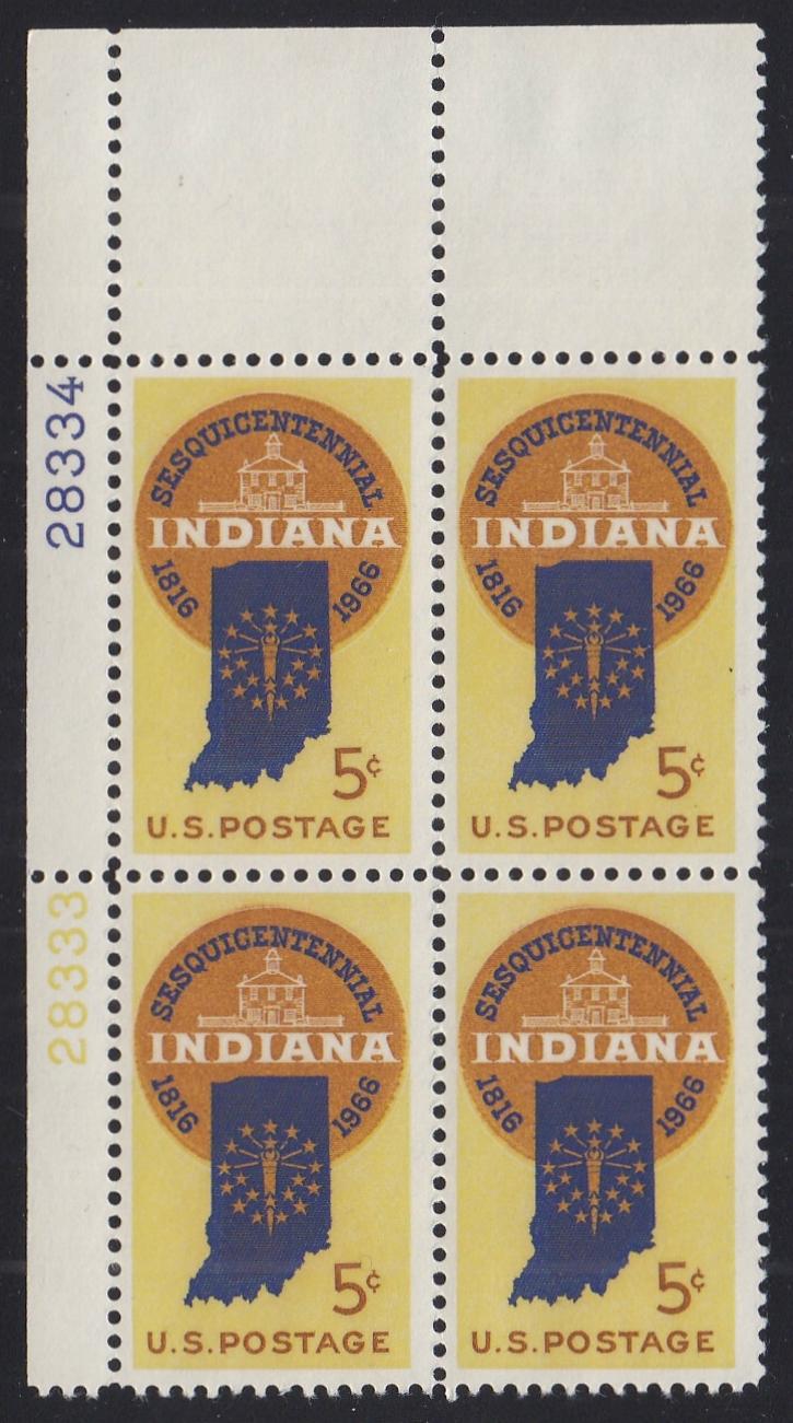 # 1308 (1966) Indiana - PB, UL #28333/28334, MNH