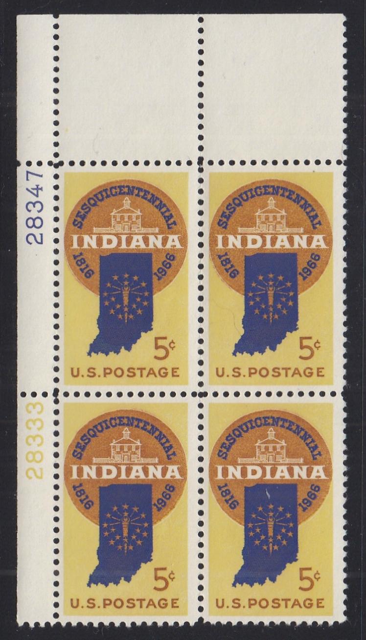 # 1308 (1966) Indiana - PB, UL #28333/28347, MNH