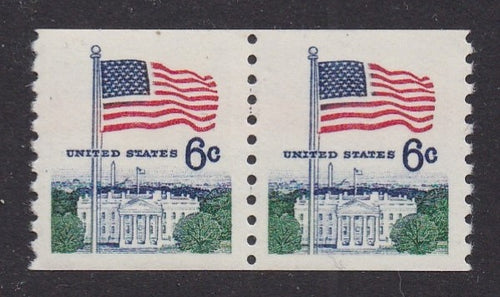 # 1338A (1969) Flag over White House, Tagged - Coil pr, XF MNH
