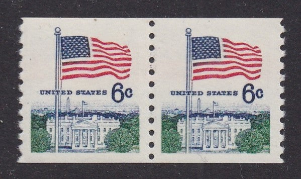 # 1338A (1969) Flag over White House, Tagged - Coil pr, XF MNH